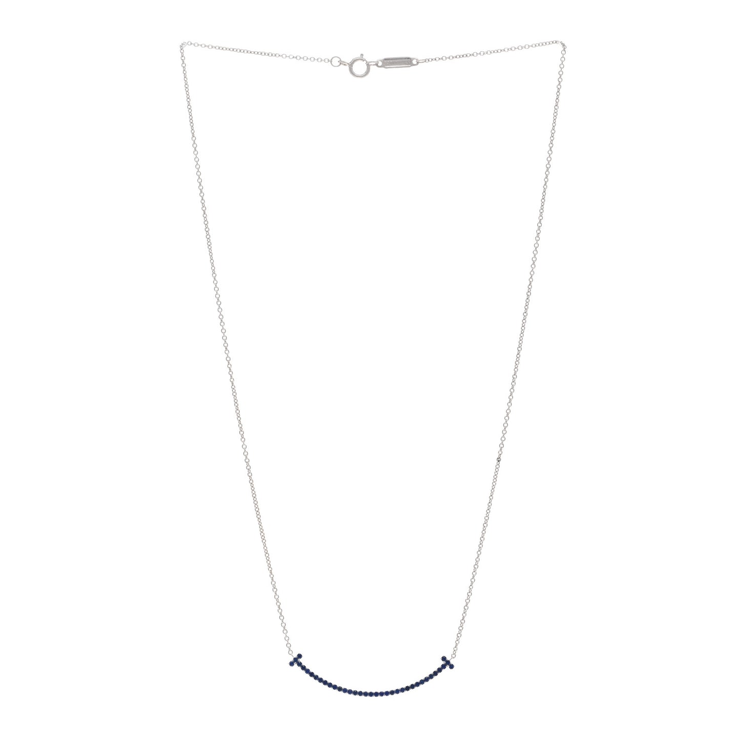 18K White Gold Blue Sapphire Small T Smile Pendant Necklace