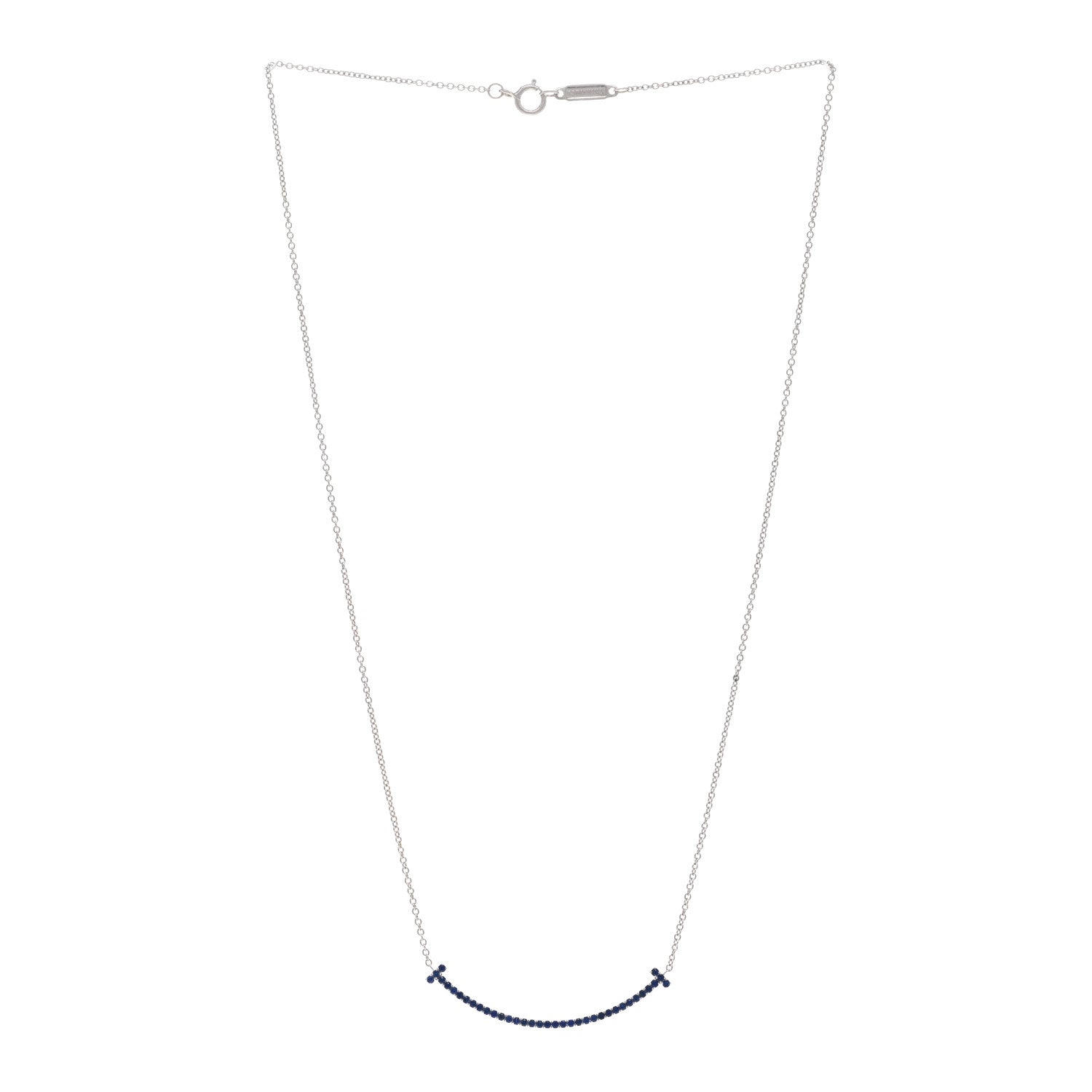 Tiffany 18K White Gold Blue Sapphire Small T Smile Pendant Necklace 3 of 5