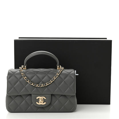 Chanel Lambskin Quilted Mini Top Handle Rectangular Flap Grey 11 of 11