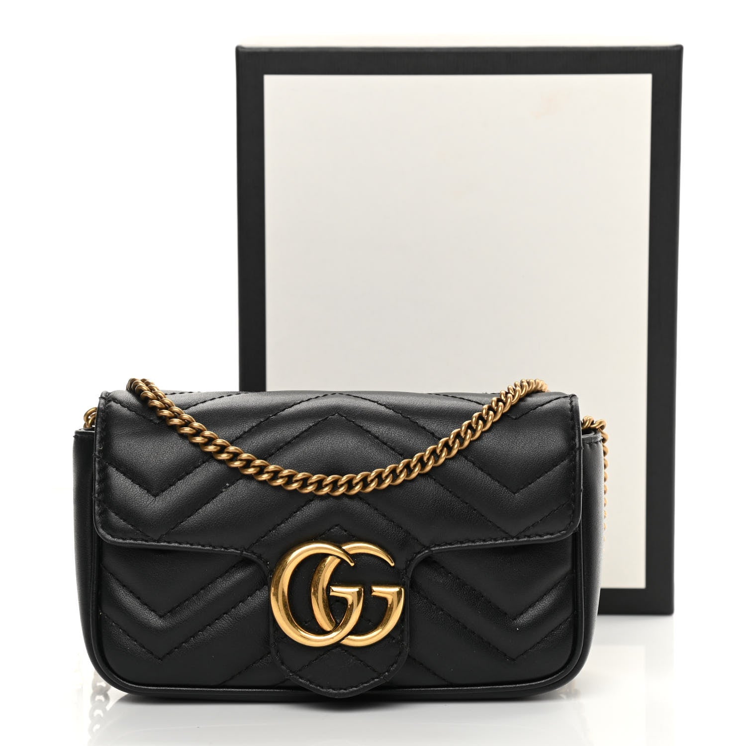 Gucci Calfskin Matelasse Super Mini GG Marmont Shoulder Bag Black 13 of 13