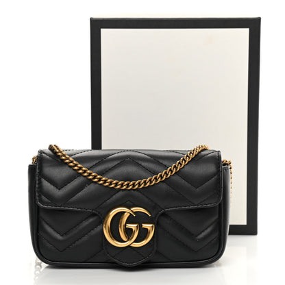 Gucci Calfskin Matelasse Super Mini GG Marmont Shoulder Bag Black 13 of 13