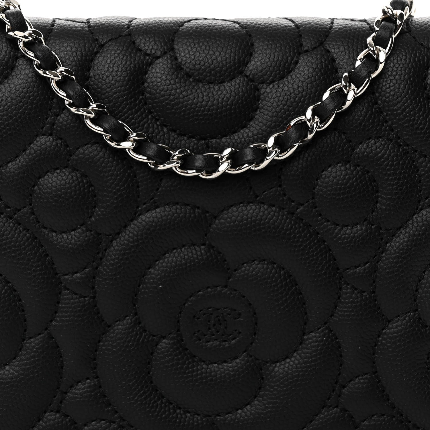 Chanel Caviar Camellia Quilted Wallet On Chain WOC Black 8 of 10