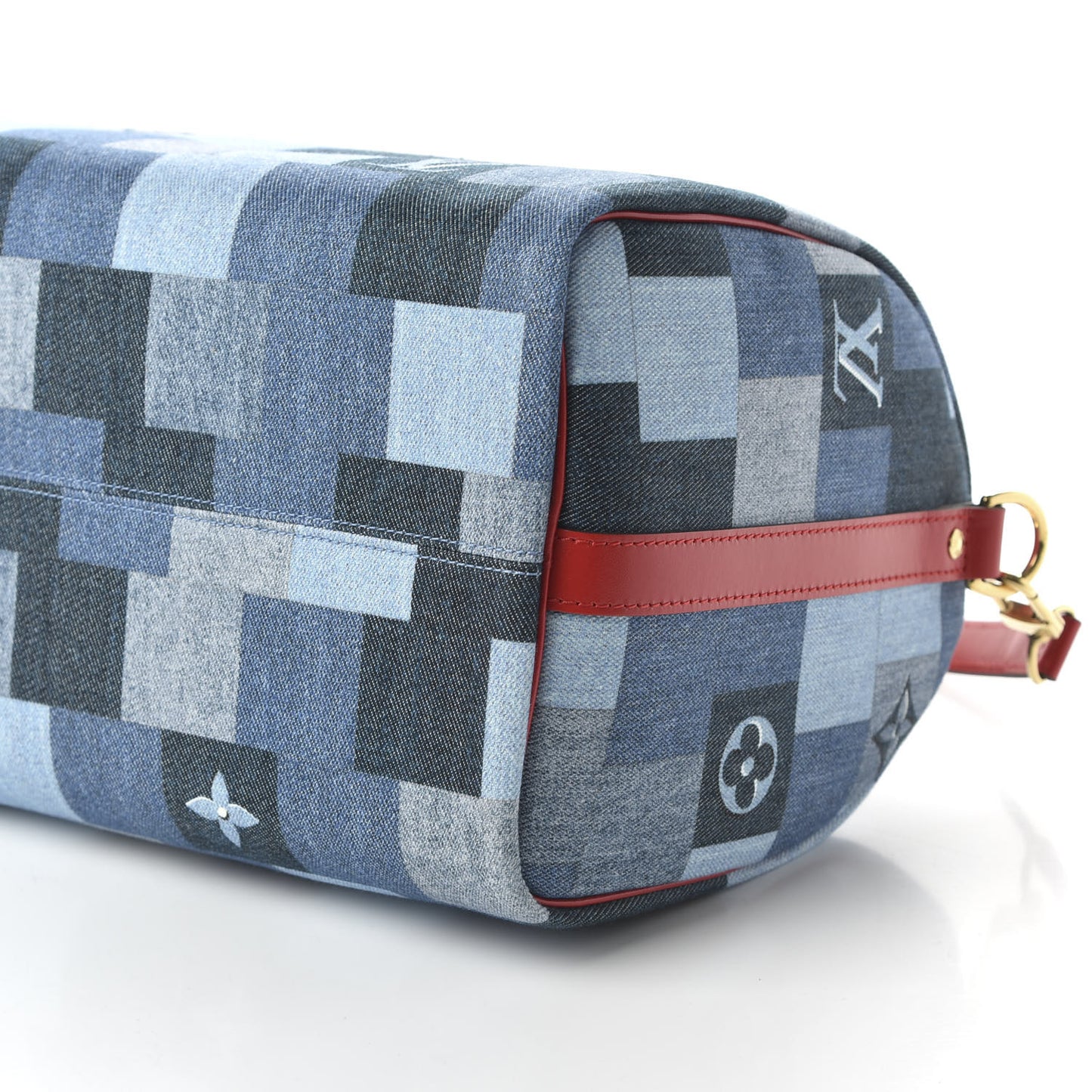 Denim Damier Monogram Patchwork Speedy Bandouliere 30 Blue Rouge