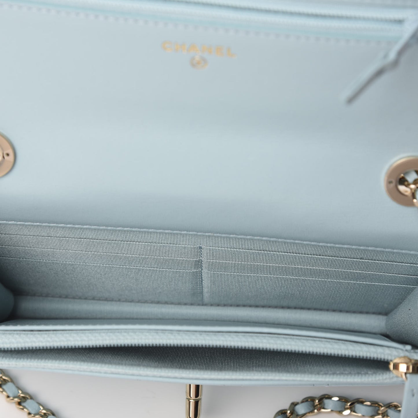 Lambskin Quilted Trendy CC Wallet On Chain WOC Light Blue