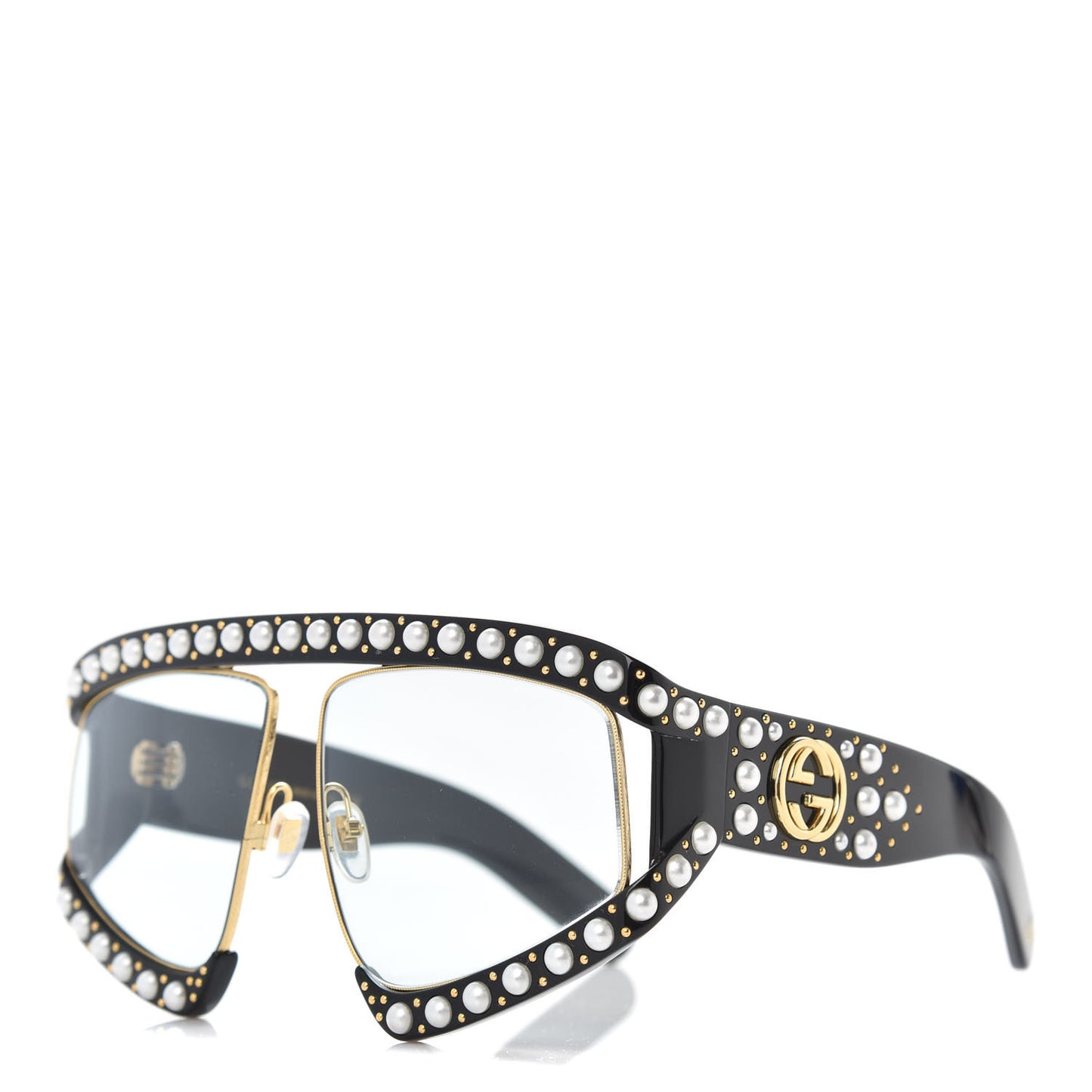 Acetate Pearl Rectangular Frame Sunglasses GG0234S Black