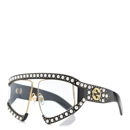 Gucci Acetate Pearl Rectangular Frame Sunglasses GG0234S Black 1 of 7