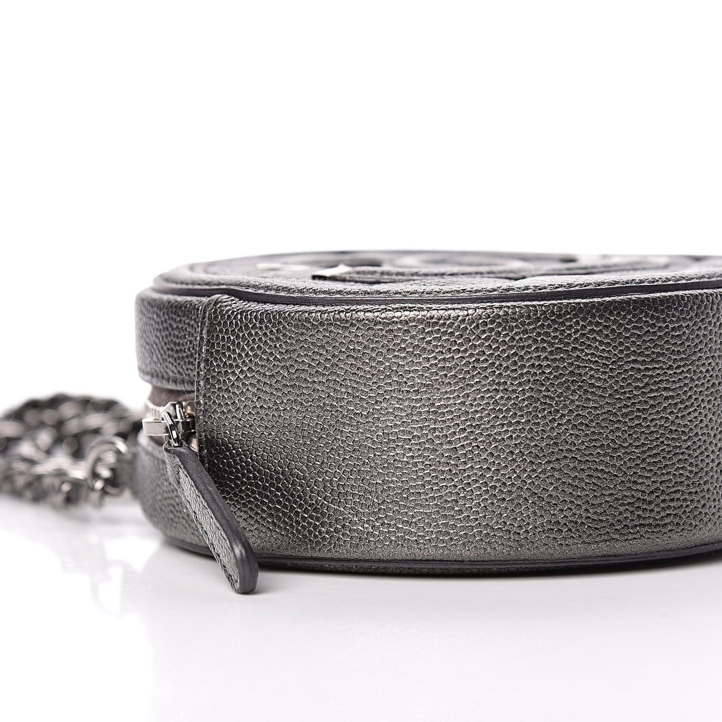 Metallic Caviar Quilted Round Filigree Crossbody Dark Silver