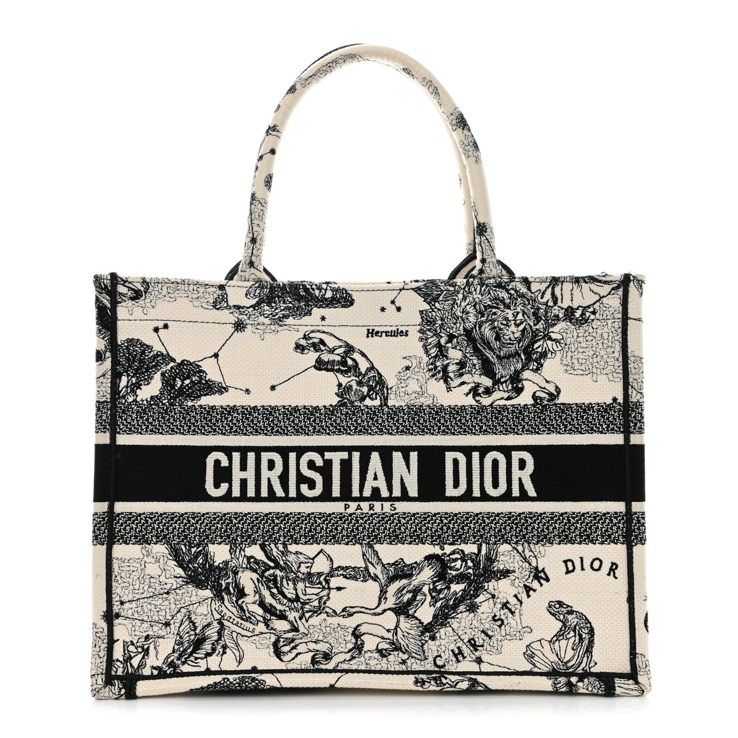 Canvas Zodiac Toile De Jouy Embroidered Medium Book Tote Latte