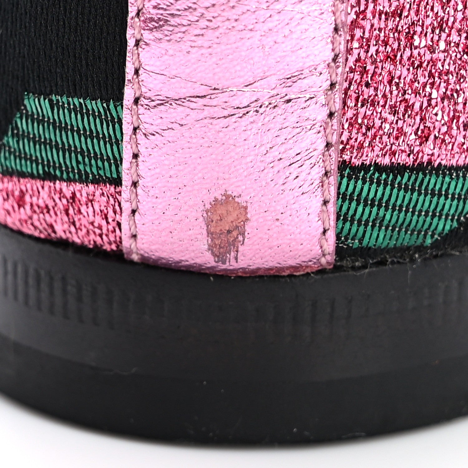 Gucci Metallic Jacquard Geometric Horsebit Womens Jordaan Loafers 37 Pink Green Black 10 of 13