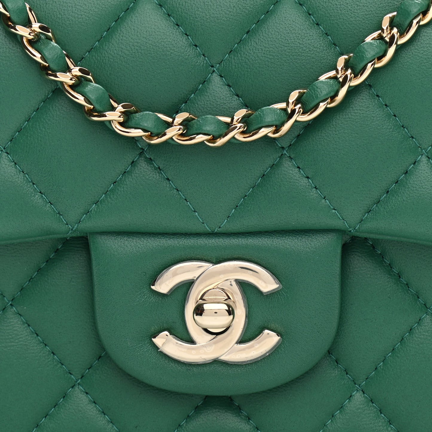 Lambskin Quilted Mini Top Handle Rectangular Flap Green