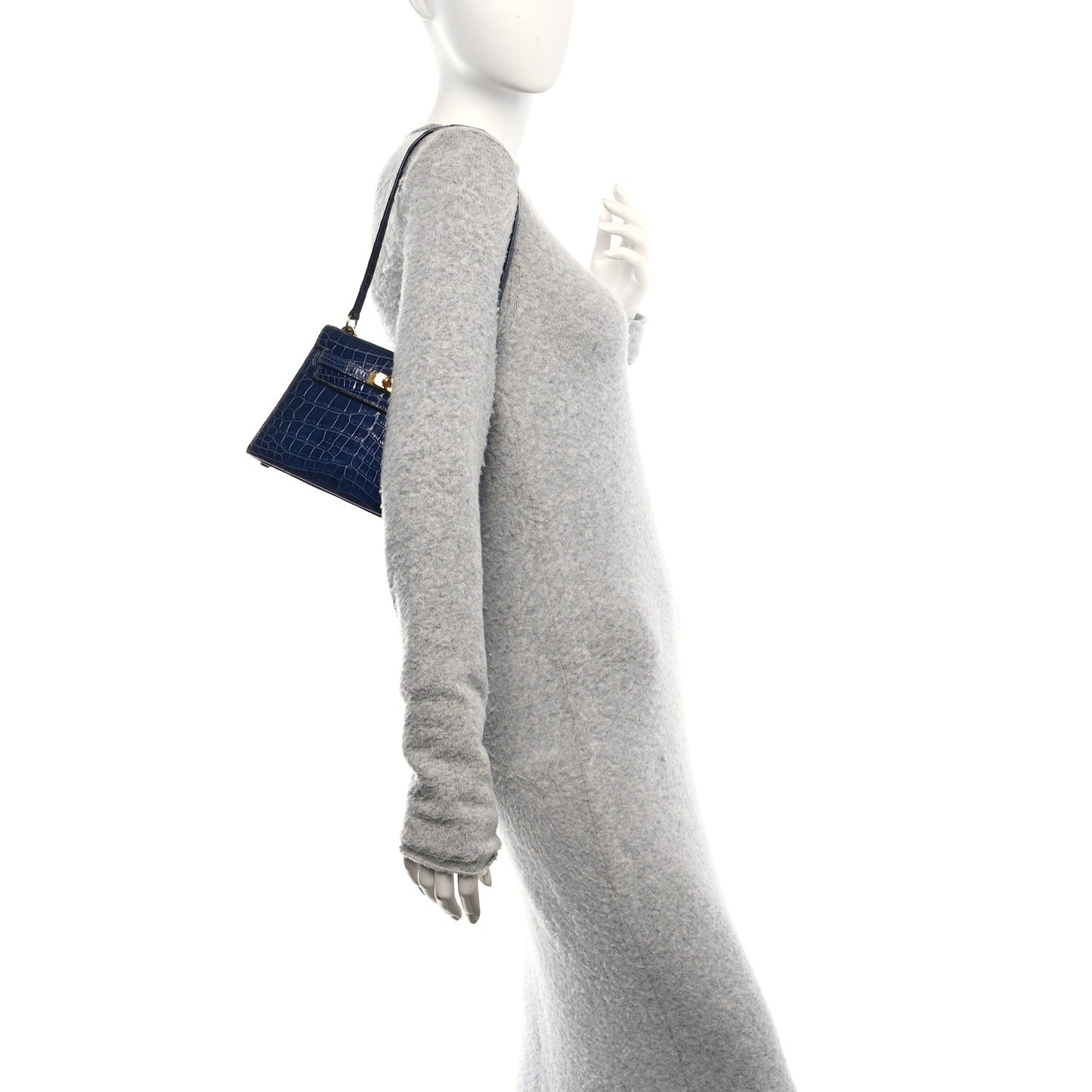 Shiny Crocodile Mini Kelly Sellier 20 Bleu Marine