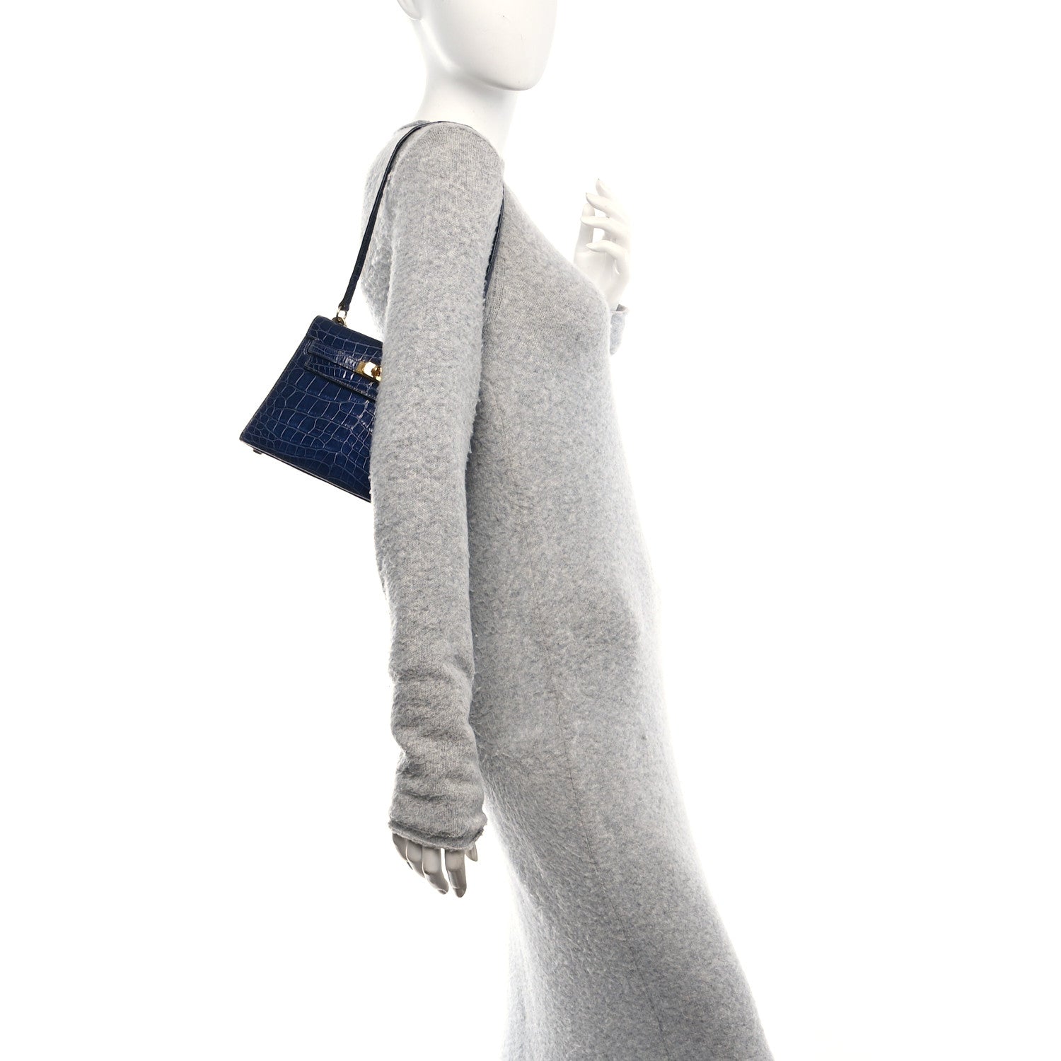 Hermes Shiny Crocodile Mini Kelly Sellier 20 Bleu Marine 2 of 19