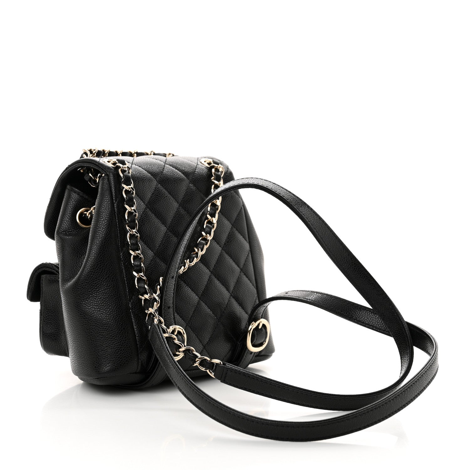Chanel Shiny Caviar Quilted Small Duma Pockets Drawstring Backpack Black 3 of 10