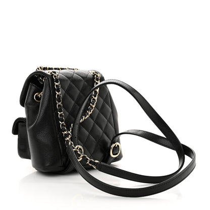 Chanel Shiny Caviar Quilted Small Duma Pockets Drawstring Backpack Black 3 of 10