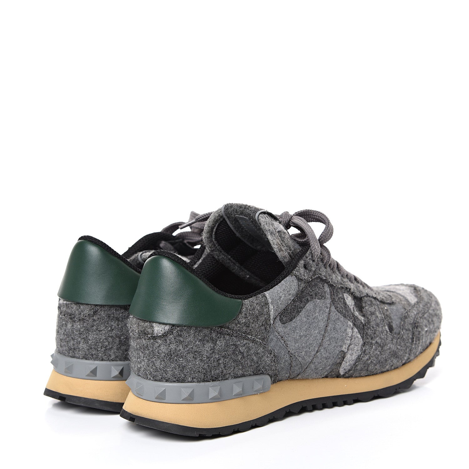 Valentino Garavani Felt Nappa Camouflage Mens Rockrunner Sneakers 41 Grey Green 4 of 7