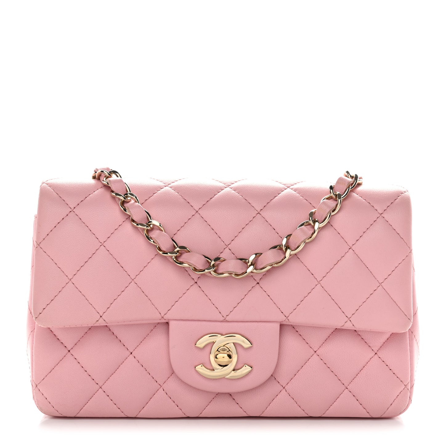Lambskin Quilted Mini Rectangular Flap Light Pink