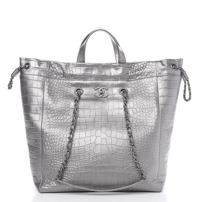Chanel Calfskin Crocodile Embossed Large Cocodile Shopping Tote Silver 1 of 9