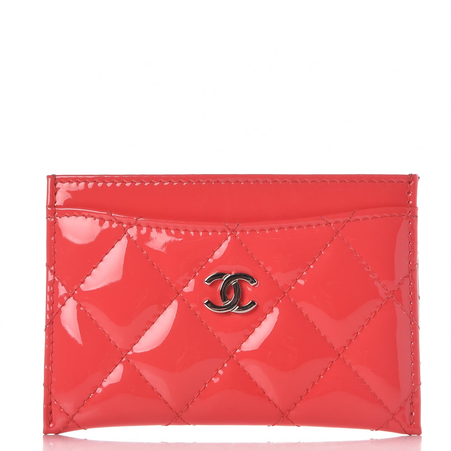 Patent Calfskin Quilted Card Holder Pink