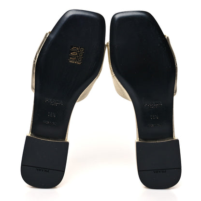 Prada Metallic Nappa Logo Quilted 10mm Slide Sandals 38.5 Pirite 5 of 7