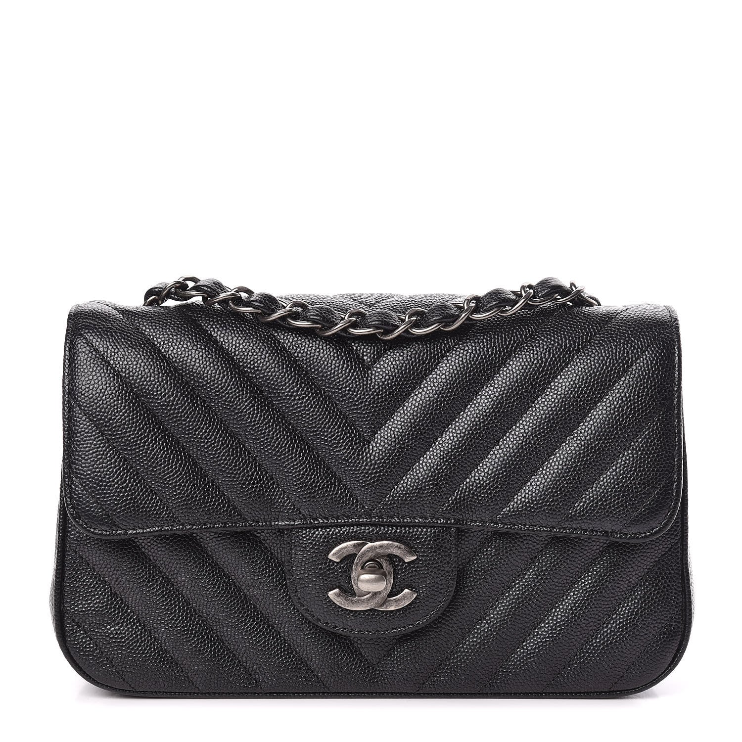 Chanel Iridescent Caviar Chevron Quilted Mini Rectangular Flap Black 1 of 10