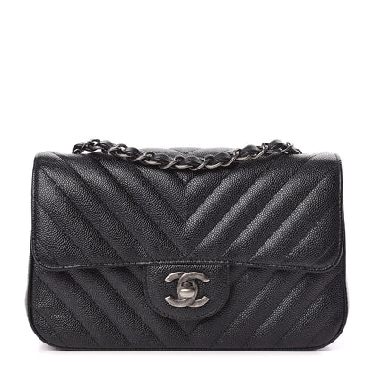 Chanel Iridescent Caviar Chevron Quilted Mini Rectangular Flap Black 1 of 10