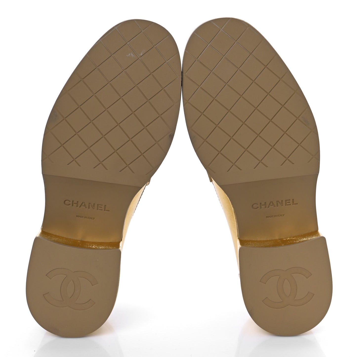 Laminated Calfskin CC Platform Loafers 37.5 Golden