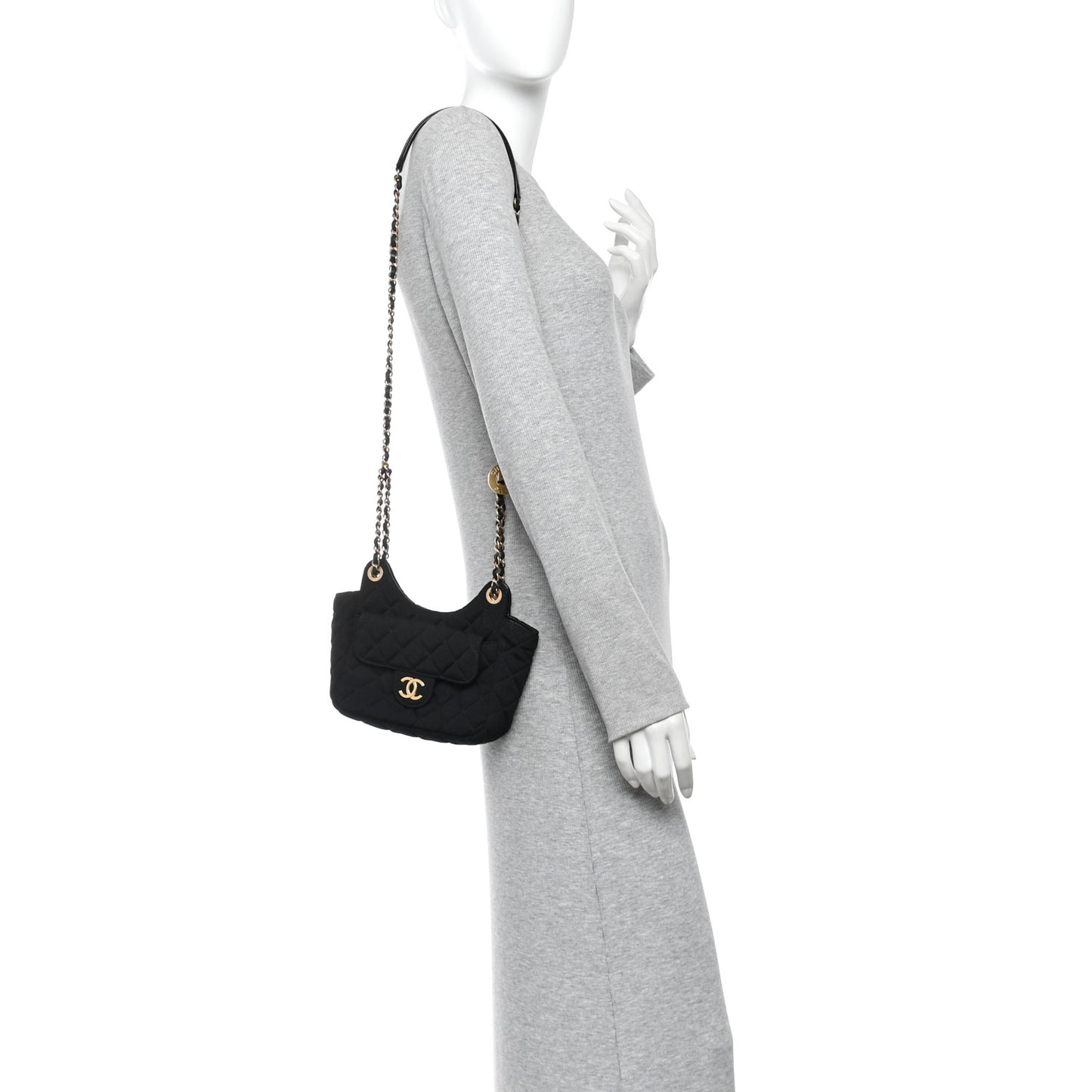 Jersey Quilted Small Wavy CC Hobo Black