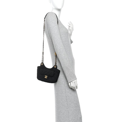 Chanel Jersey Quilted Small Wavy CC Hobo Black 2 of 11