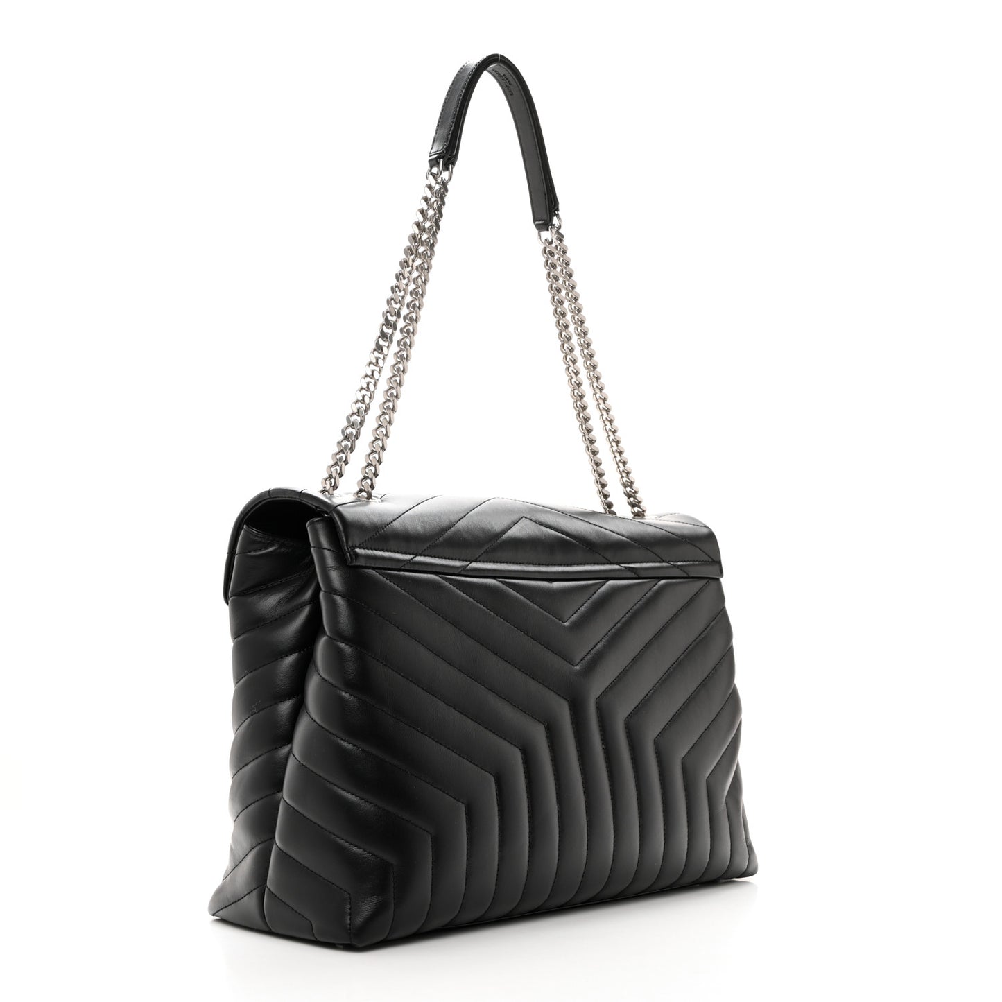 SAINT LAURENT Calfskin Y Quilted Monogram Large Loulou Chain Satchel Black