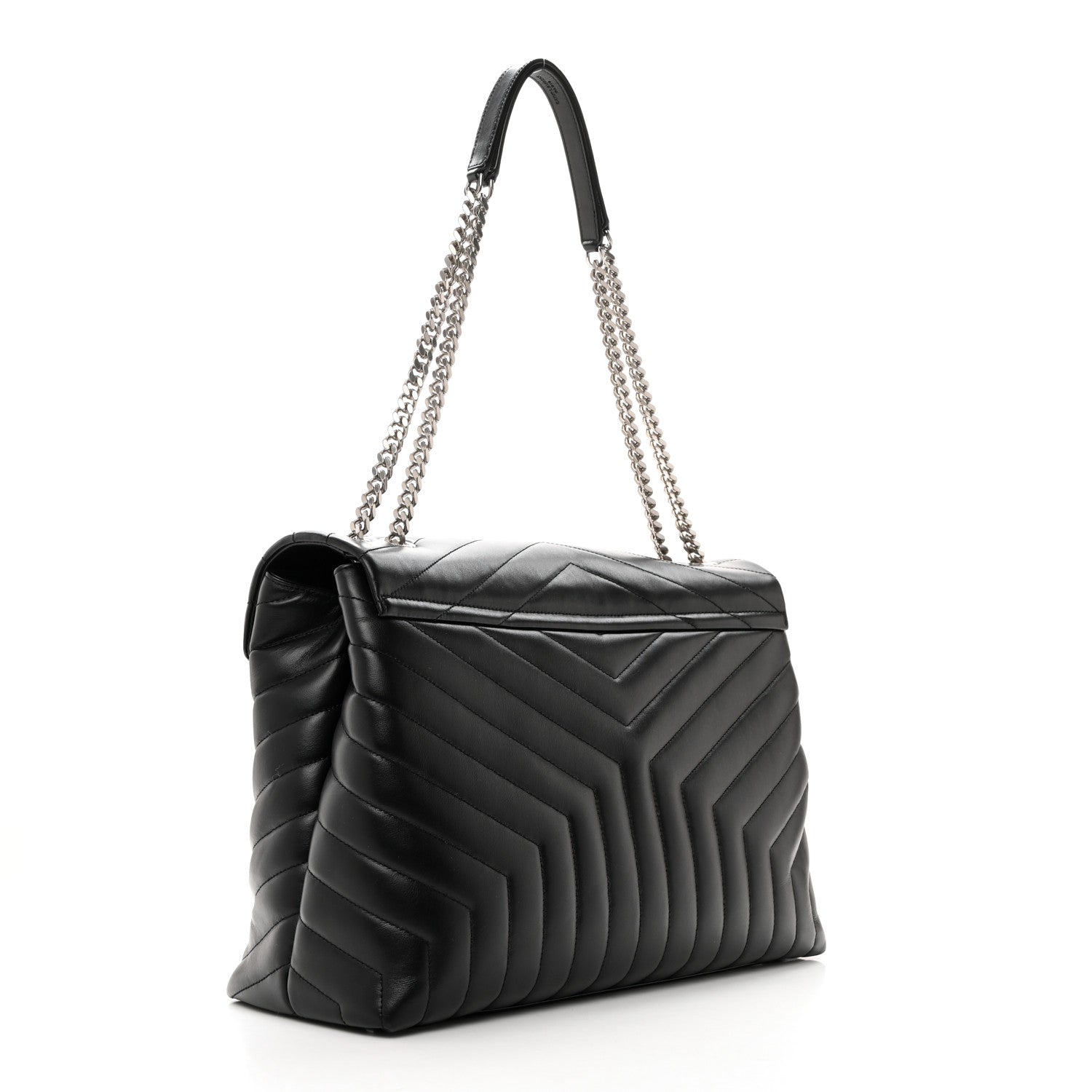 Saint Laurent SAINT LAURENT Calfskin Y Quilted Monogram Large Loulou Chain Satchel Black 2 of 11