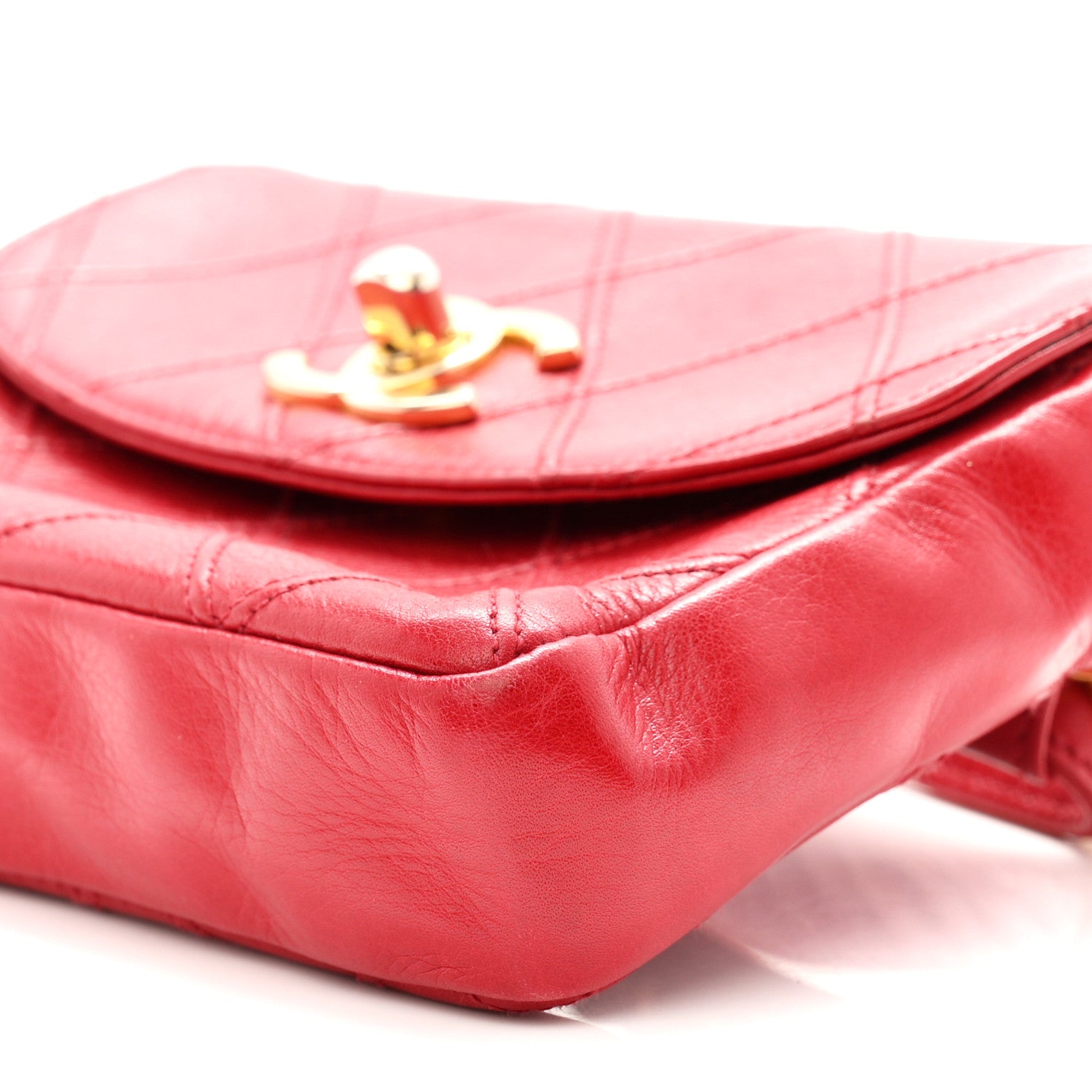 Chanel Lambskin Diamond Stitched Waist Chain Belt Flap Bag 75 30  Red 10 of 10