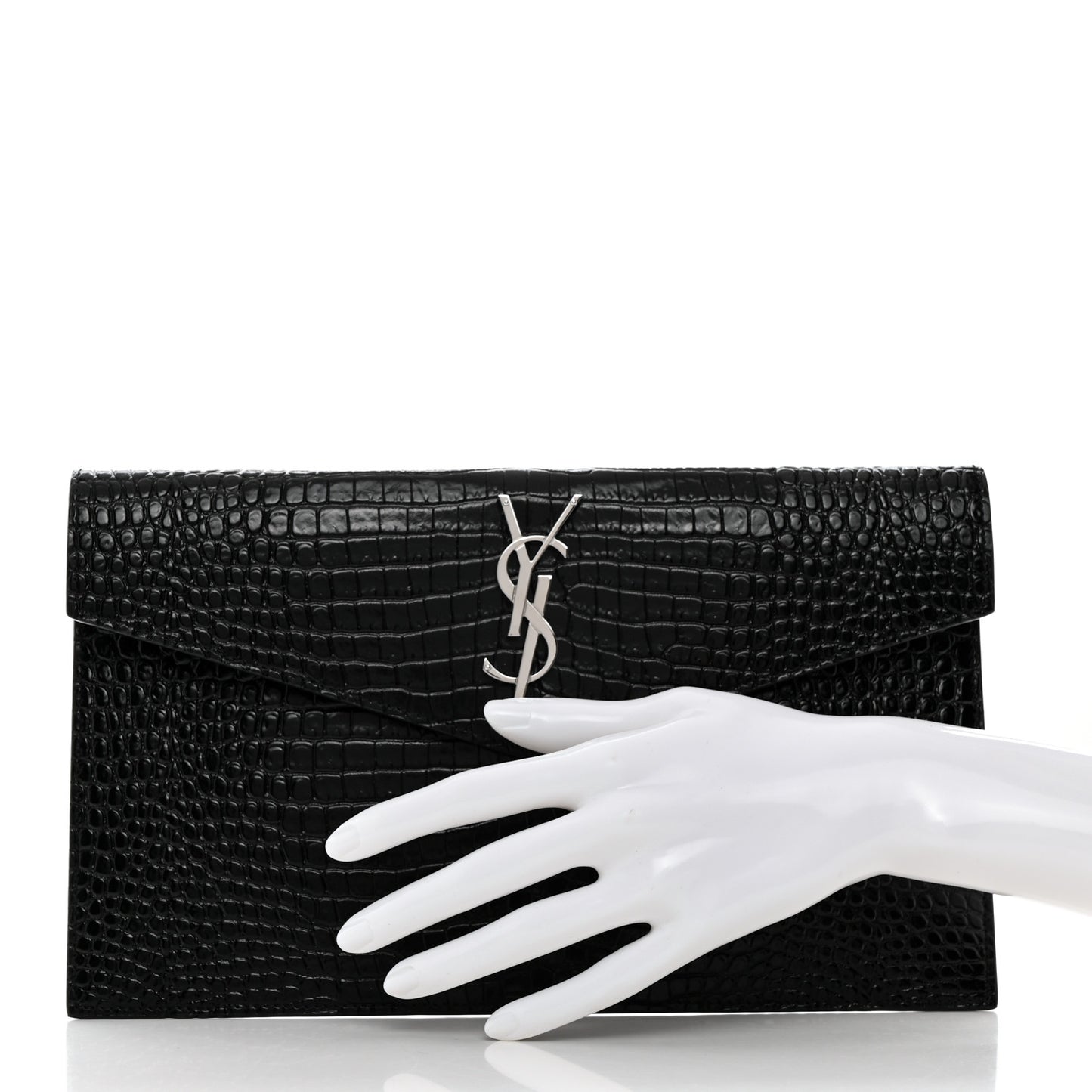 Calfskin Crocodile Embossed Uptown Monogram Pouch Black