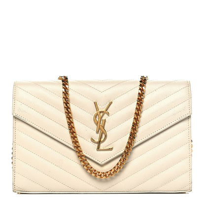 Saint Laurent Grain De Poudre Matelasse Chevron Monogram Chain Wallet Porcellana 1 of 7