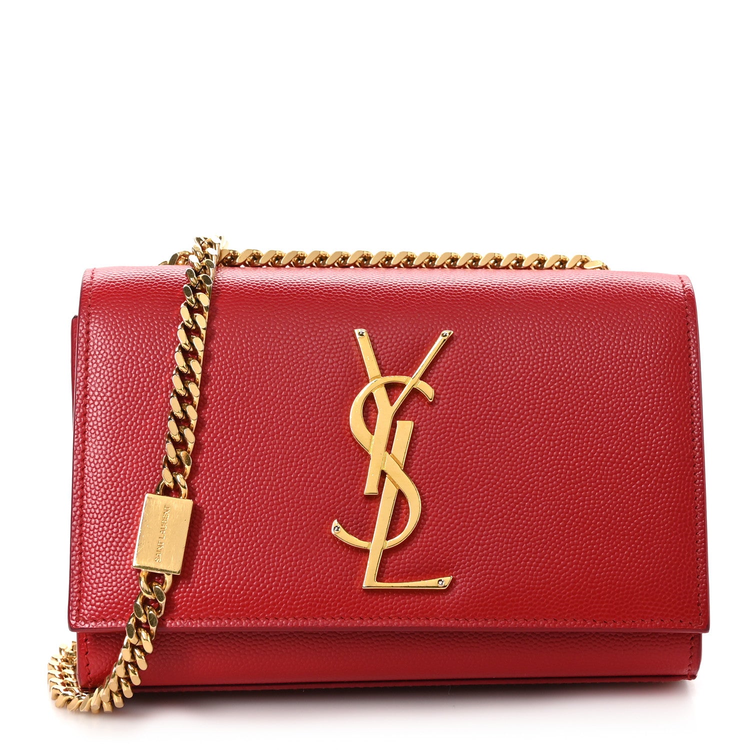 Saint Laurent Grain De Poudre Small Monogram Kate Satchel Red 1 of 10