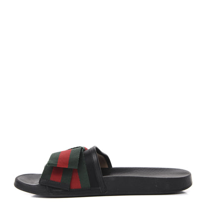 Gucci Satin Web Bow Slide Sandals 37 Black 1 of 9