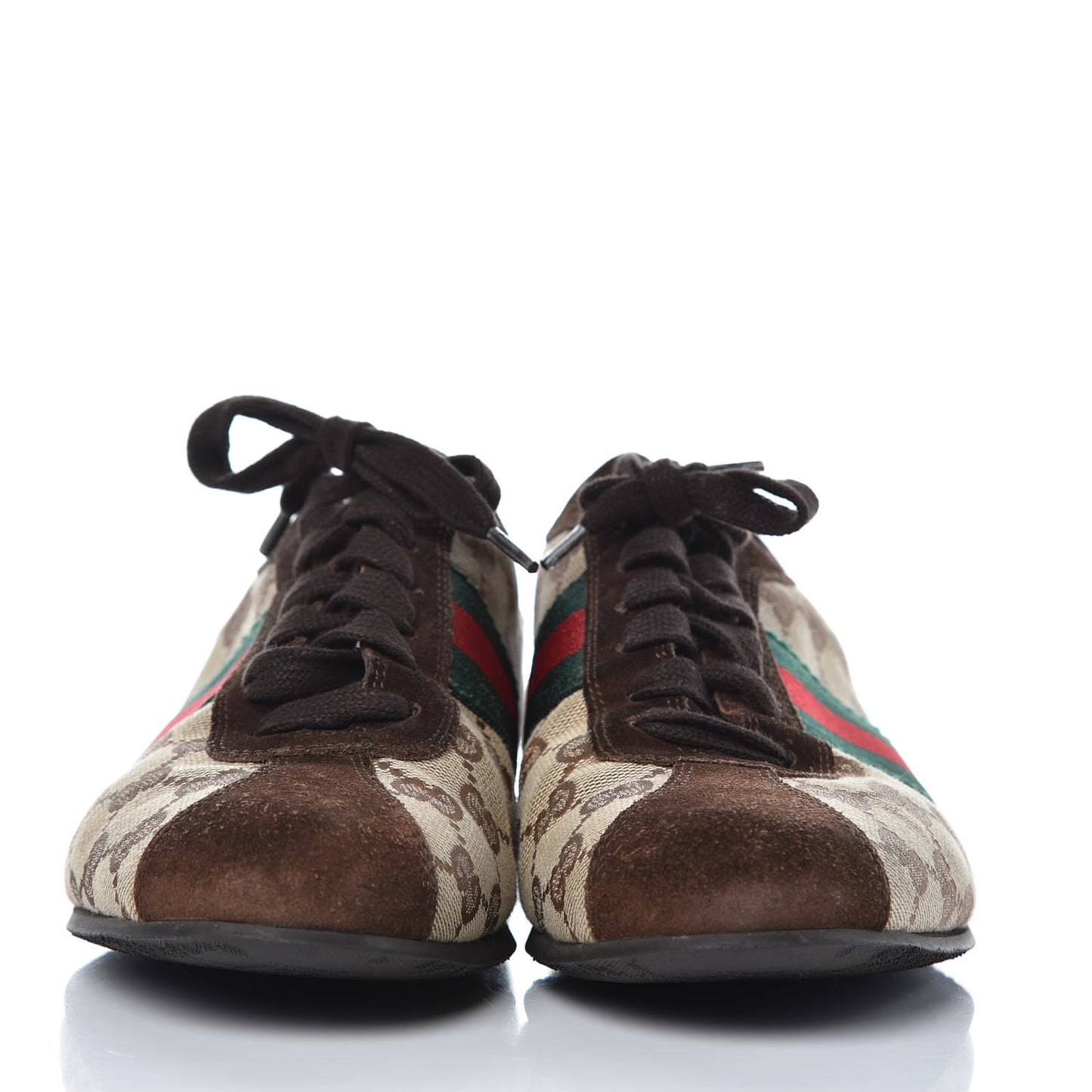 GG Monogram Suede Vintage Web Womens Sneakers 38 Dark Chestnut