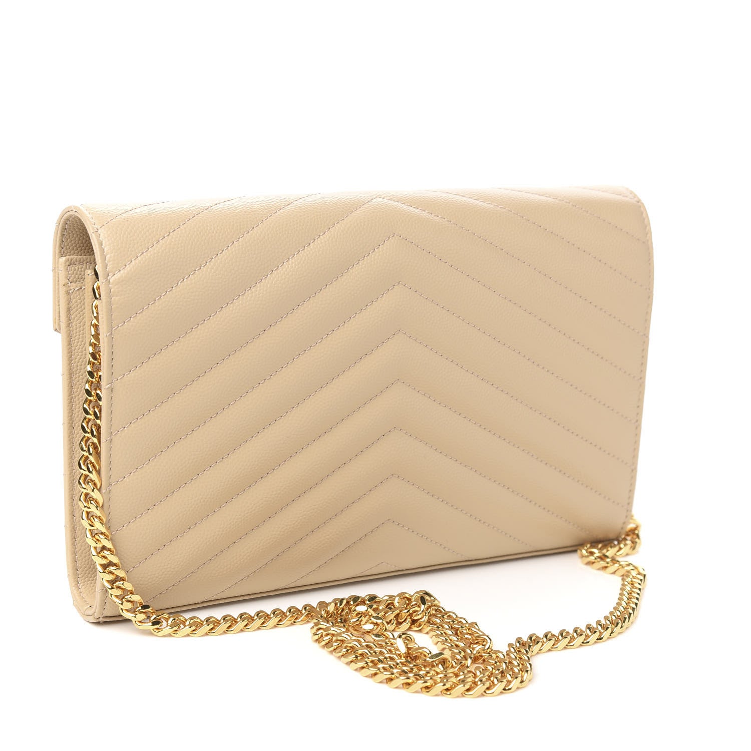 Saint Laurent Grain De Poudre Matelasse Chevron Monogram Chain Wallet Nude Powder 2 of 8