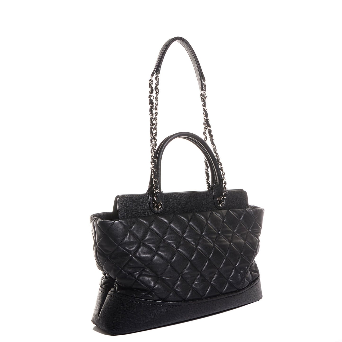 Lambskin Caviar Quilted Bi Coco Large Shopper Tote Black