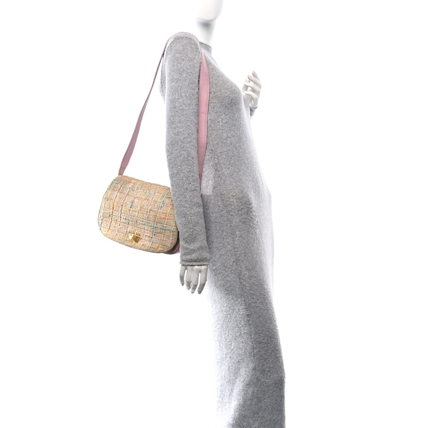 Tweed Mademoiselle Turn Lock Crossbody Bag Beige