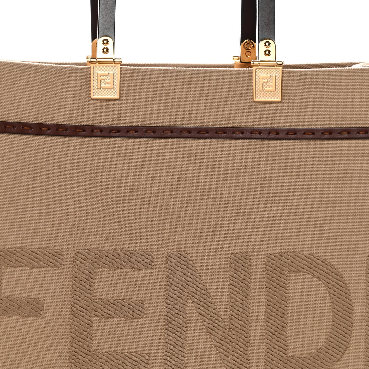 Canvas Vitello King Logo Embroidered Medium Fendi Sunshine Shopper Tote Sand Ghianda