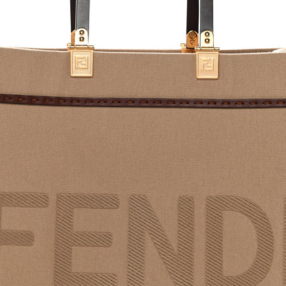 Fendi Canvas Vitello King Logo Embroidered Medium Fendi Sunshine Shopper Tote Sand Ghianda 18 of 28