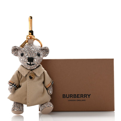 Burberry Calfskin Print Monogram Thomas Trench Teddy Bear Bag Charm Beige 5 of 5