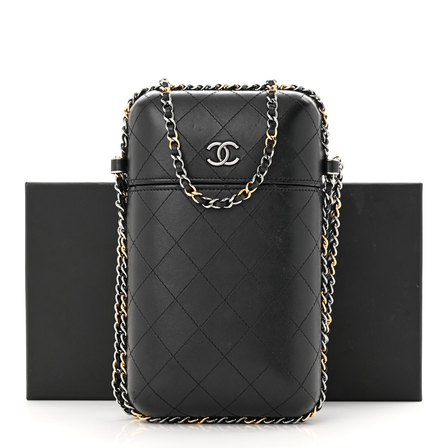 Chanel Lambskin Quilted Chain Around Phone Holder Black 14 of 14