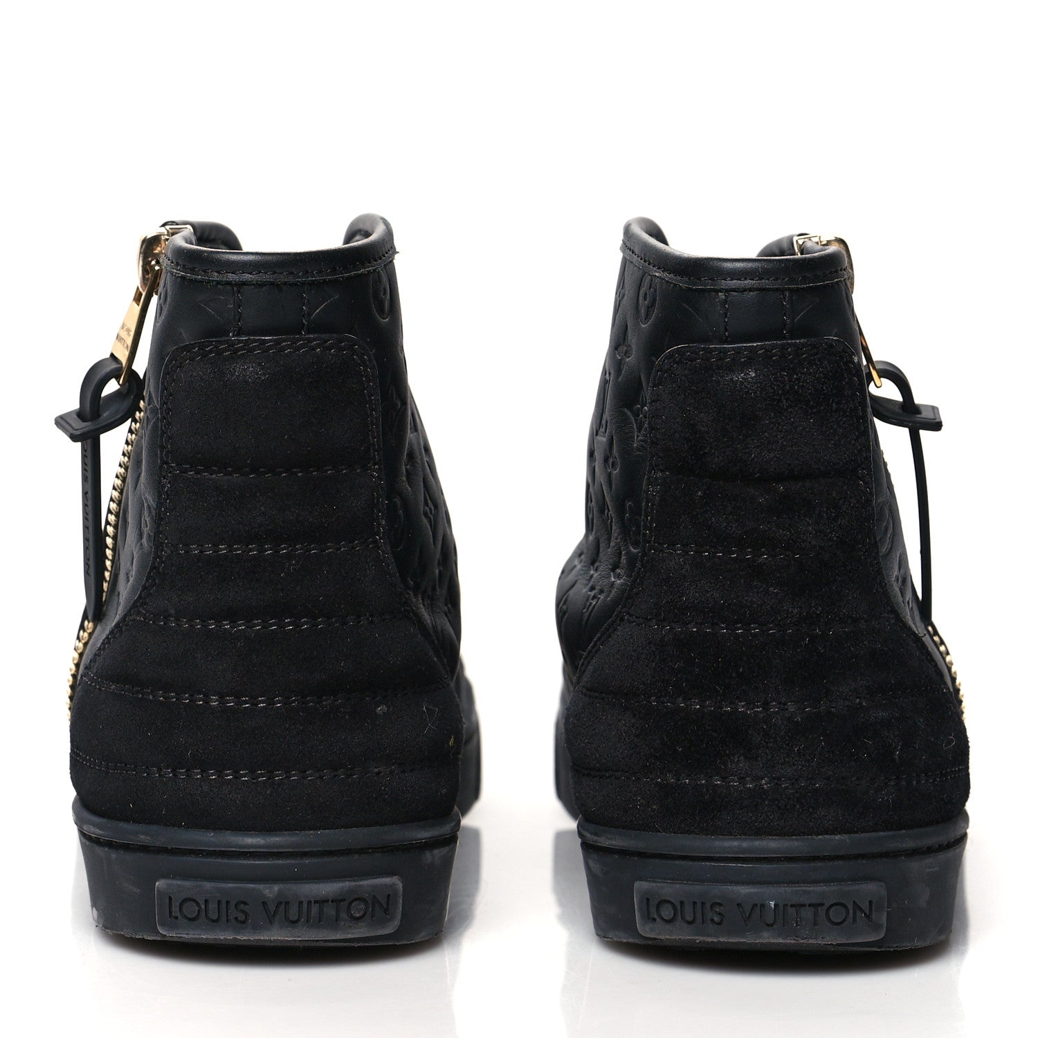 Louis Vuitton Calfskin Embossed Monogram Punchy High Top Sneakers 34 Black 5 of 10