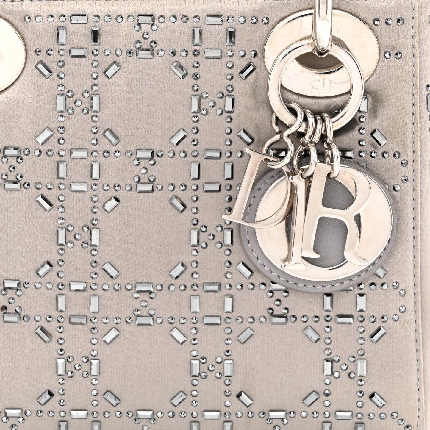 Satin Crystal Cannage Mini Lady Dior Gray