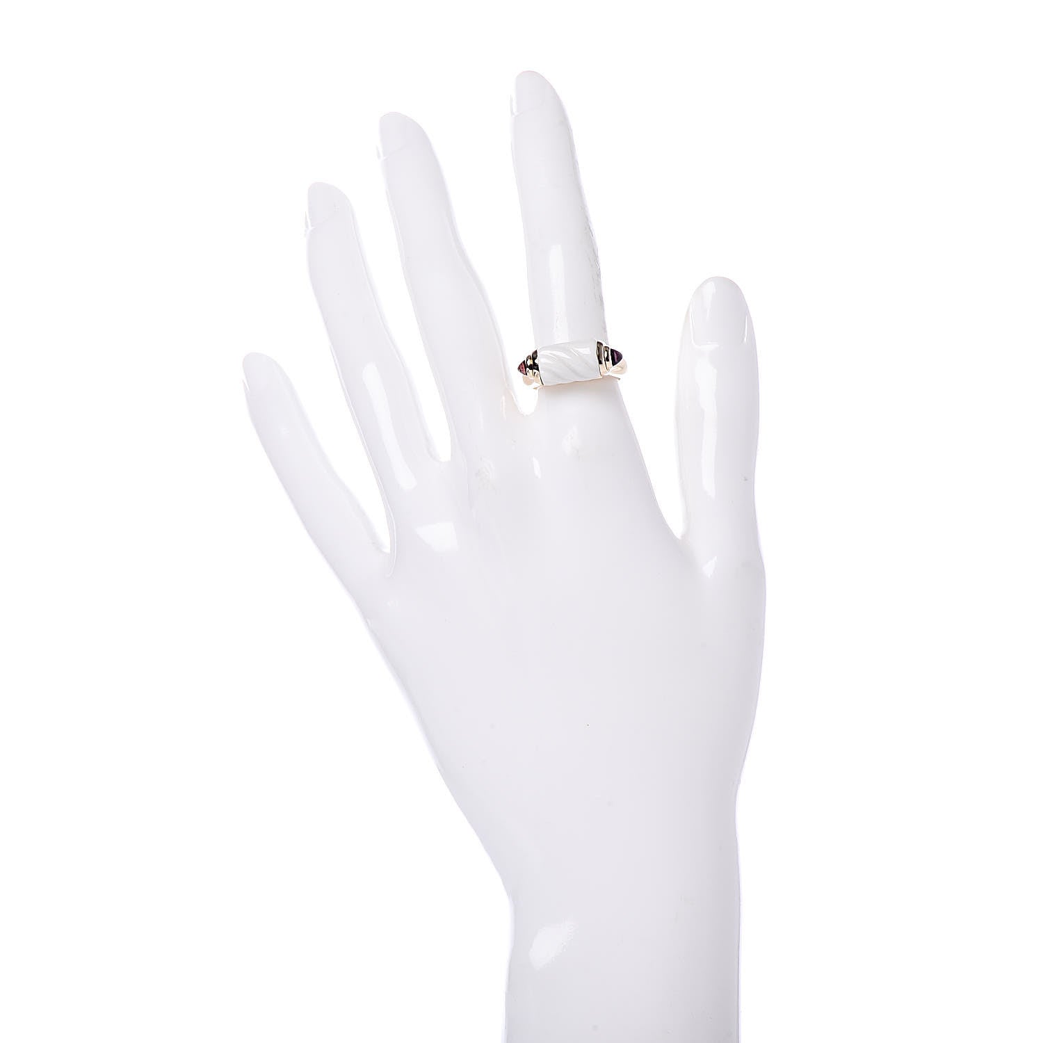 Bulgari 18K Yellow Gold White Ceramic Amethyst Pink Tourmaline Chandora Ring 52 6 2 of 7