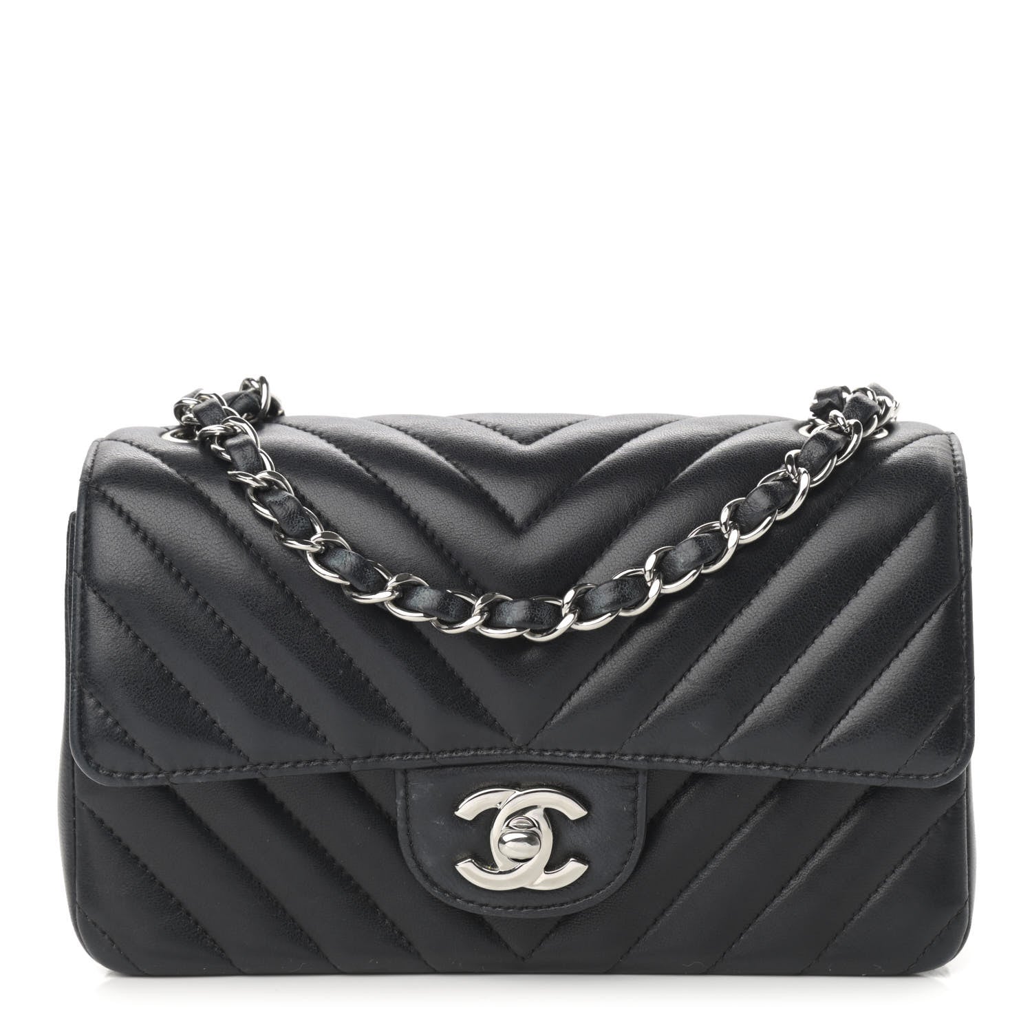 Chanel Lambskin Chevron Quilted Mini Rectangular Flap Black 1 of 15