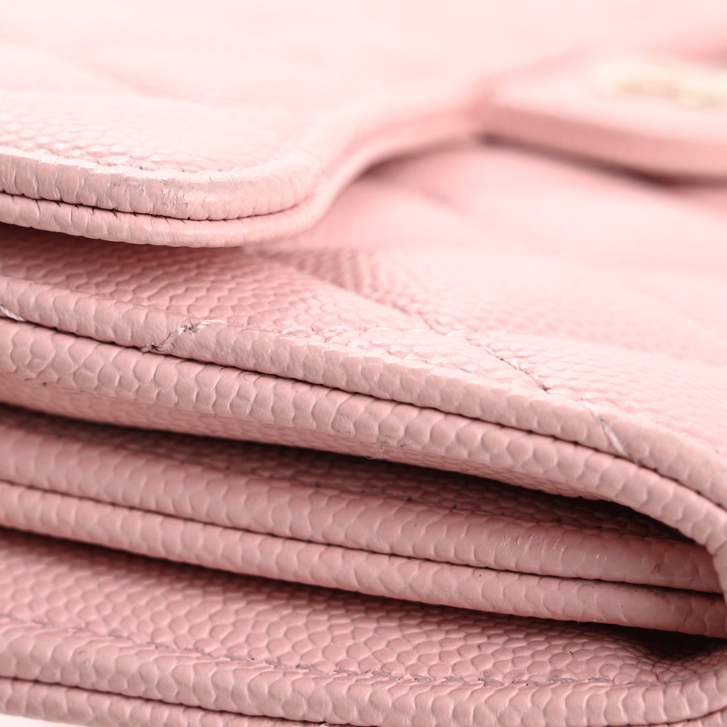 Caviar Quilted Large Gusset Flap Wallet Light Pink
