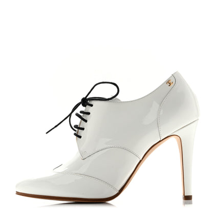 Chanel Patent CC Lace Up Ankle Boots 37.5 White 1 of 13