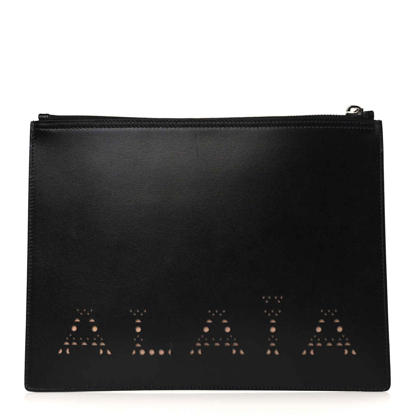 Calfskin Laser Cut Logo Pouch Black